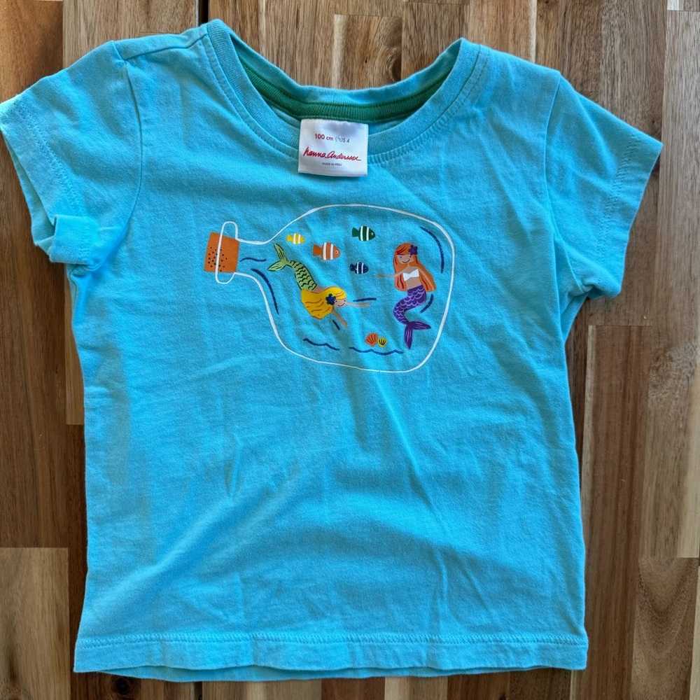 Hanna Andersson Girls Mermaid in a Bottle‎ Graphic T-Shirt Blue 100cm US 4